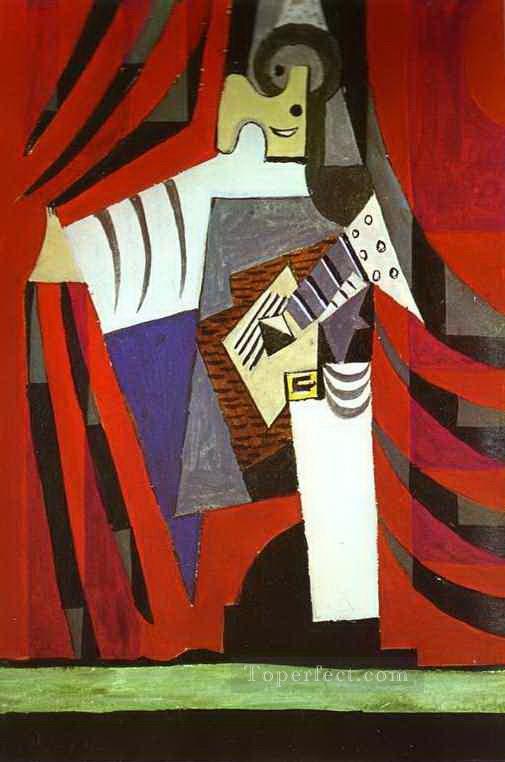 Polichinelle with Guitar Before the Stage Curtain 1919 cubism Pablo Picasso Oil Paintings